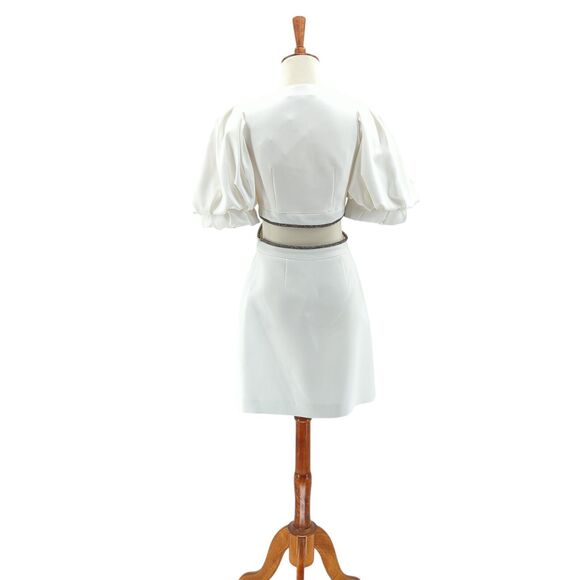 ALC Women 2 Hazel Dress White Crystal Mini Cut Out V Neck Puff Balloon NEW FLAW - Picture 7 of 10